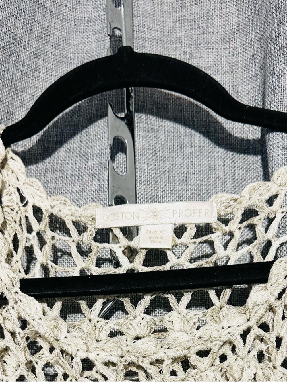 Boston Proper Y2K Boho Beige Open-Weave Crochet Cottagecore Sweater, Size S - Picture 4 of 7